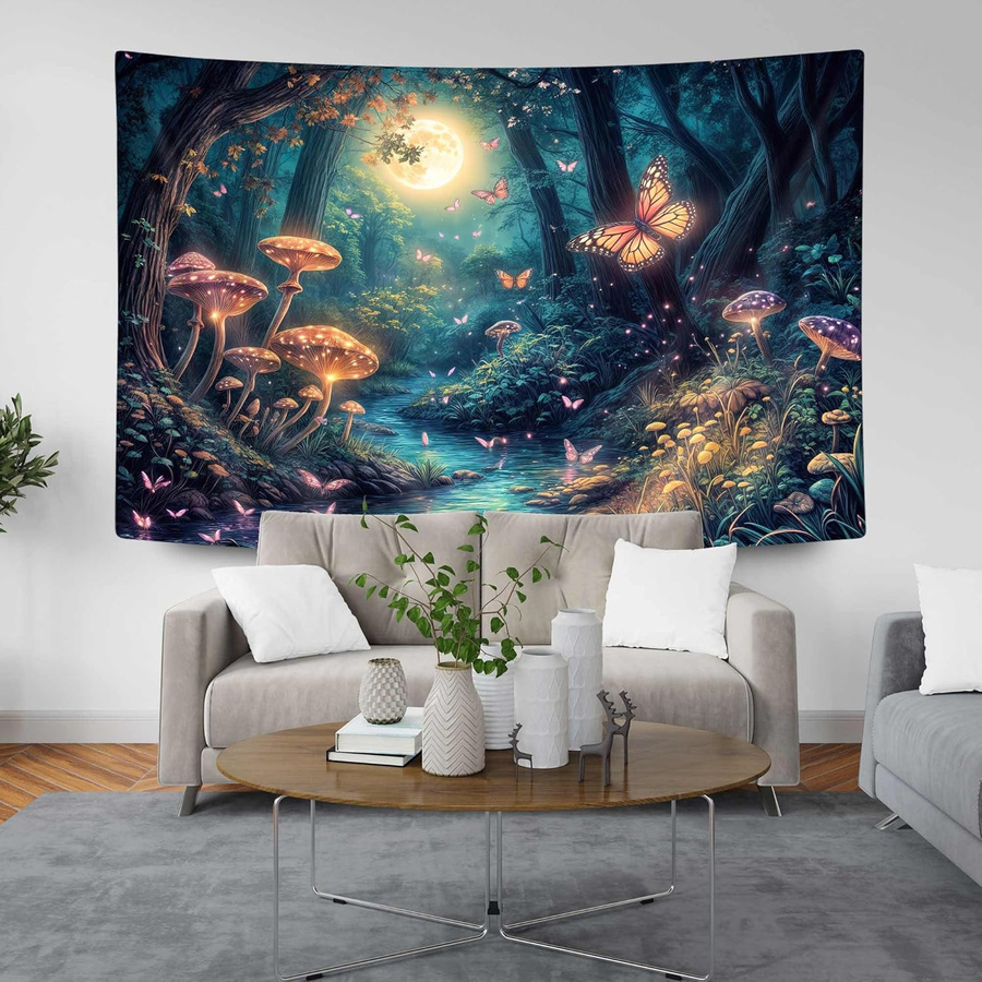 JMG Household Supplies Wandteppich Fantasy Wald mit Pilzen, Schmetterlingen und Mond in Multicolour, B/H: 70 x 100 cm - Bild 2
