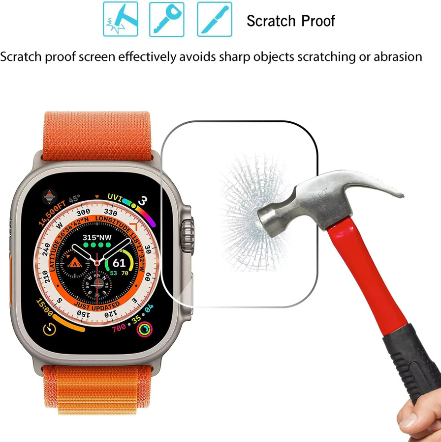 SAMUTAX Displayschutzfolie für Apple Watch Ultra 2/Ultra, 49 mm, Glas - Bild 2