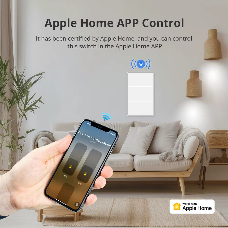 Zemismart Matter Over WiFi Physischer Drucktastenschalter in Weiß, Intelligenter Wandlichtschalter für Google Home, Apple HomeKit und SmartThings, Modernes Design - Bild 4