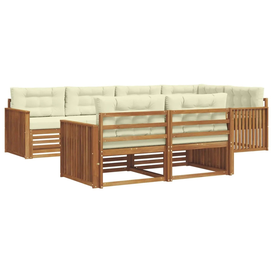 vidaXL Outdoor-Sofagarnitur L-Form aus Akazienholz mit Kissen, 7-teilig, Natur und Creme - Bild 2