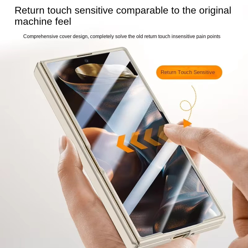 Luxuriöse Business-Handyhülle aus Leder mit gehärtetem Glas Bildschirm und Federscharnier-Schutz für Samsung Galaxy Z Fold 7 in Gold - Bild 4