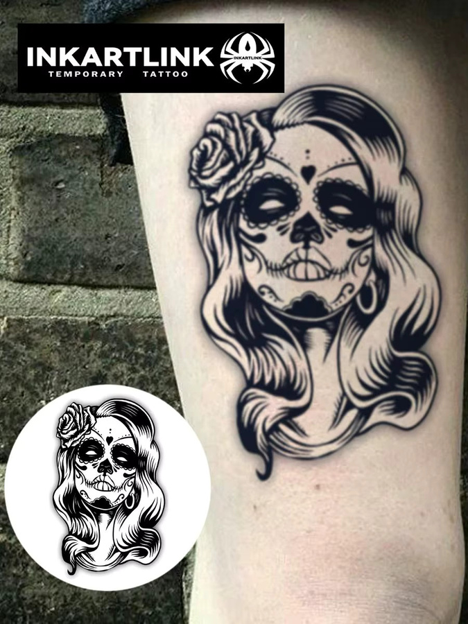 INKARTLINK Temporäres Tattoo, Rose Schädel Kopf, Damen - Bild 5