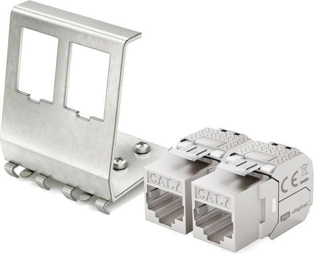 hb-digital Hutschienenadapter 2 Port mit CAT 7 Keystone Modul RJ45 in Silber für Ethernet LAN - Bild 1
