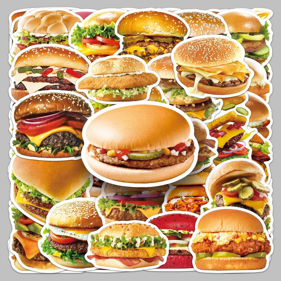 50 Stück wasserfeste Hamburger-Aufkleber in HD-Qualität für Tablets, Tagebücher und Resin Craft von AnimeWorlds Store, Mehrfarbig - Bild 4