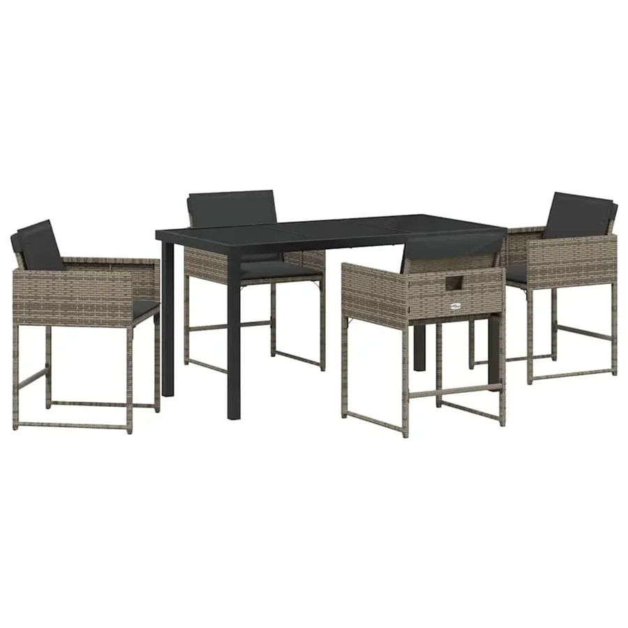 vidaXL Garten Essgruppe aus Poly-Rattan in Grau mit 5 Teilen und Kissen - Bild 2