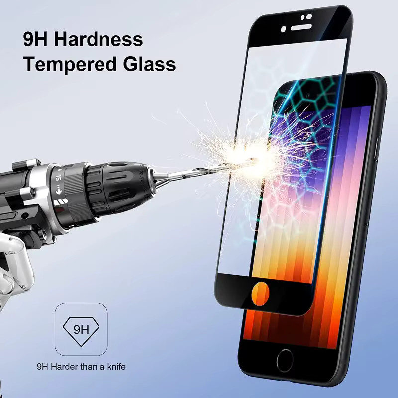 2/4 Stück Displayschutzfolie aus gehärtetem Glas für Apple iPhone 7, iPhone 8 Plus, iPhone SE 2020 und iPhone SE 2022, transparent/schwarz - Bild 4
