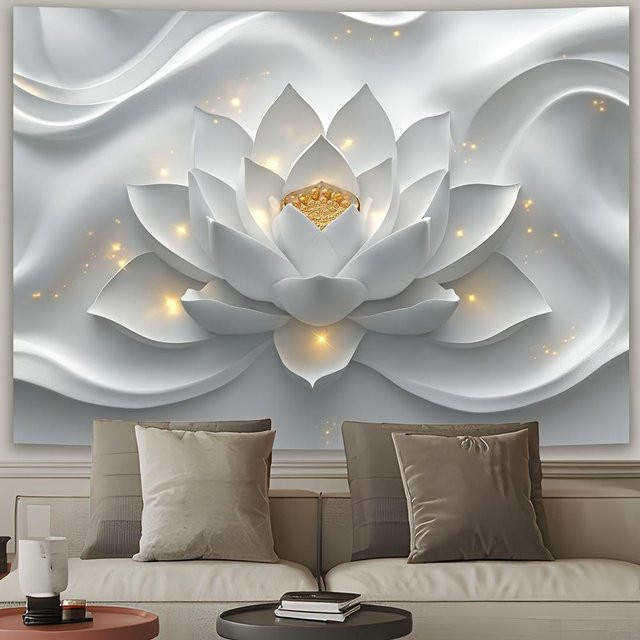 Wandteppich mit weißer Lotosblüte von JMG Household Supplies, florales Design für dein Wohnzimmer, Breite: 320 cm, Höhe: 180 cm - Bild 1