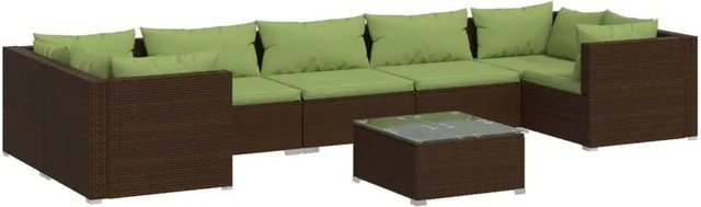 vidaXL 8-tlg Garten-Lounge-Set in L-Form aus Poly Rattan mit Kissen in Braun - Bild 1