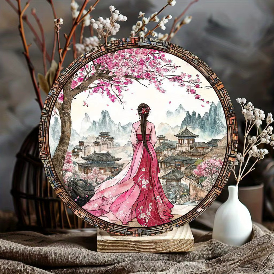 Rundes Aluminiumschild Potdemiel mit Hanfu-Motiv in Vintage-Wandkunst-Optik, Durchmesser: 20,3 cm, Mehrfarbig - Bild 3