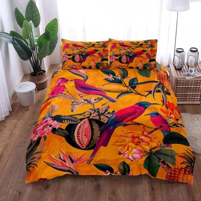 Bettwäsche-Set Exotic Garden von Binchi Fitness in Orange mit floralem Design, Material Mikrofaser/Polyester, B/H: 140 x 210 cm - Bild 1