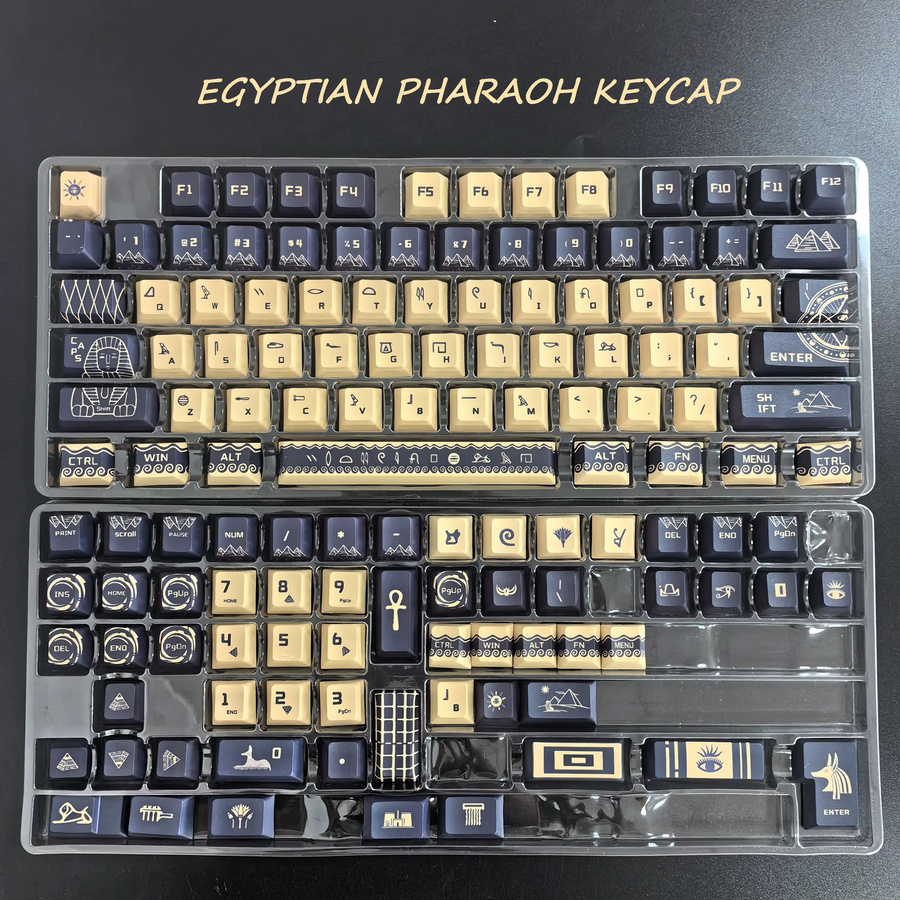 MAIMOOO Retro-Tastenkappen im Ägyptischen Königsstil Cherry, 130 Tasten Set aus PBT in Blau und Khaki - Bild 3