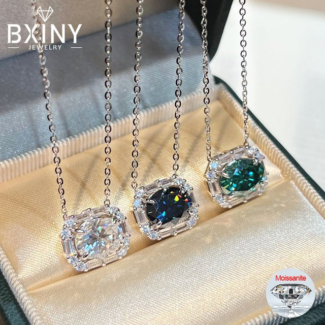 BXINY Halskette, Moissanit, Diamant, 925 Silber, Bunt, Damen - Bild 1