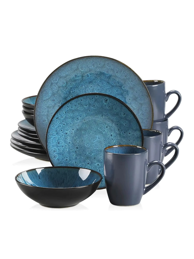 VANCASSO BUBBLE Geschirrset aus Keramik und Steinzeug, 16/32-teiliges Vintage Set in Blau und Braun mit Dinner- und Desserttellern, Schüsseln und Kaffeetassen - Bild 6