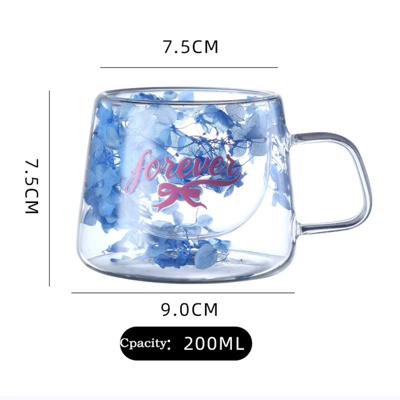 JUSTINLAU Doppelwandige Glastasse aus Borosilikatglas mit Blumenmuster in Transparent und Blau - Bild 2