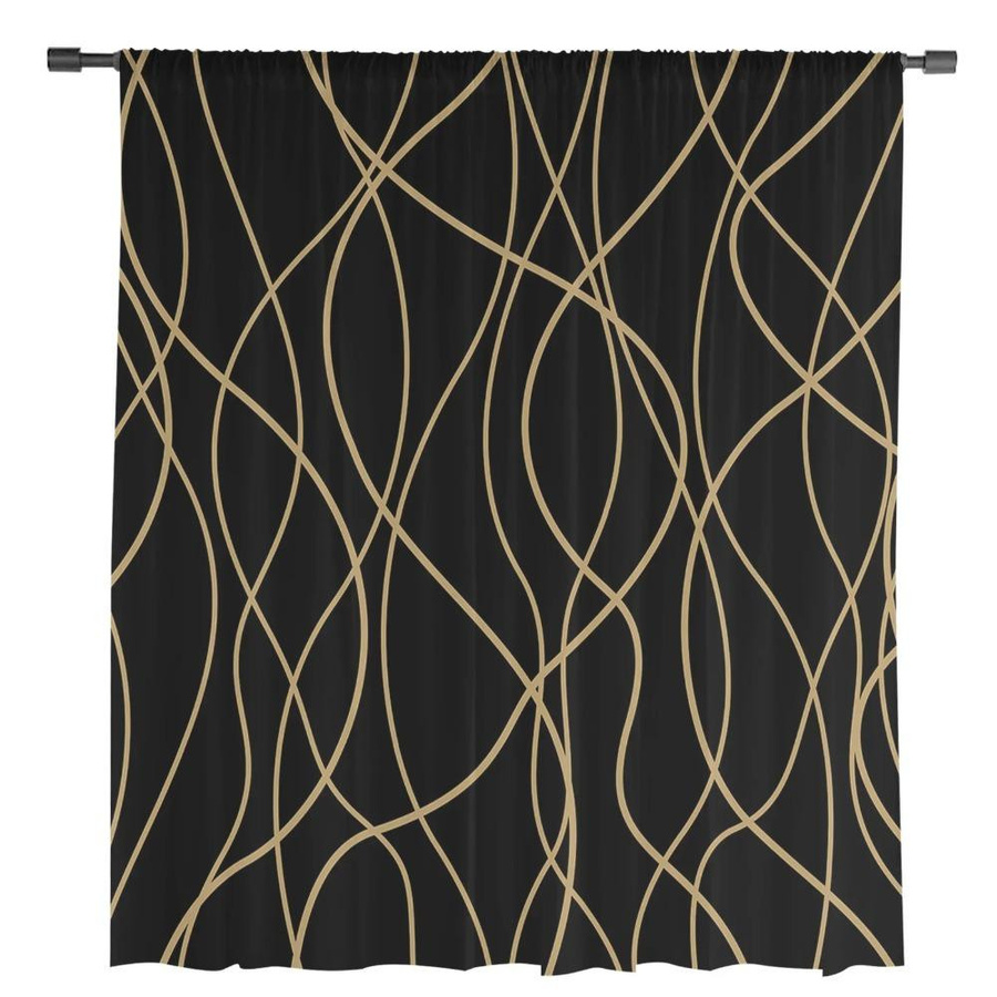 Yiran Furniture Transparenter Vorhang mit modernem Grafikmuster in Schwarz, Tüll und Organza, Breite: 135 cm, Höhe: 115 cm - Bild 1