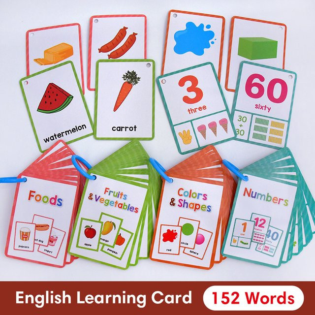 QKX Pädagogische Lernkarten für Kinder mit Farben, Formen, Obst, Gemüse und Zahlen in Englisch, Mehrfarbig - Bild 1