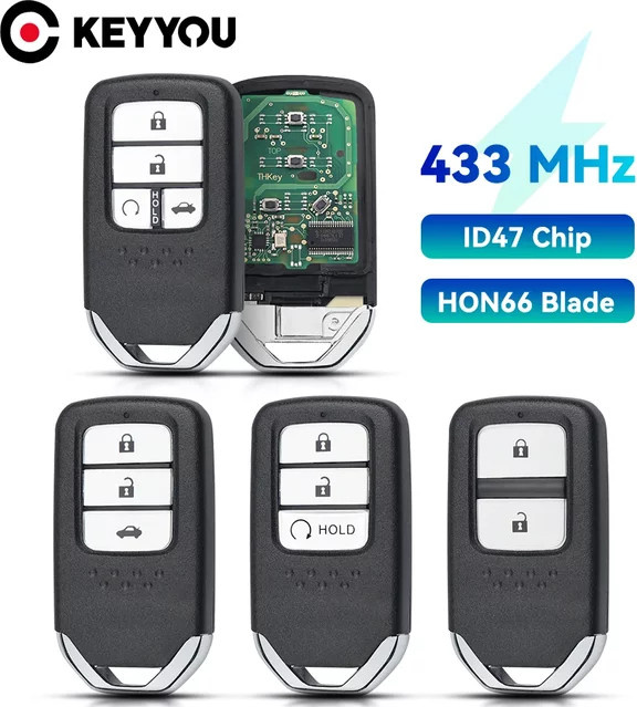 KEYYOU Smart Autoschlüssel Fernbedienung mit ID47 Chip für Honda Fit City Jazz HRV CRV Vezel, Schwarz - Bild 1