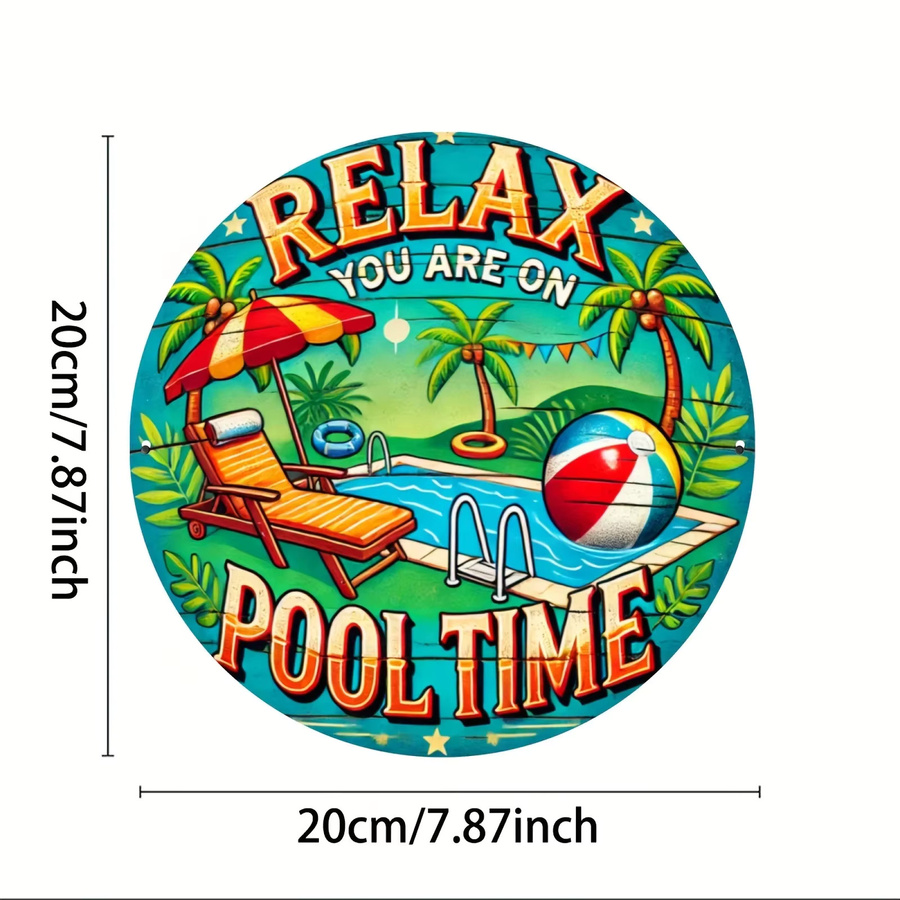 Bacchus-Fire Rundes Metall-Wandschild Relax On Pool Time Mandala mit Palm-Cocktail-Motiven, Mehrfarbig, Durchmesser: 20 cm - Bild 2
