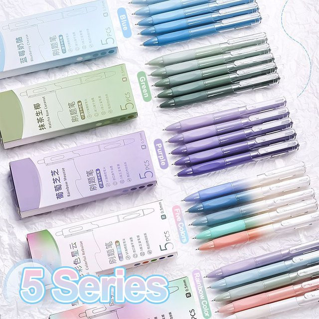 Bo Bo 5-teiliges Set Gelstifte mit schwarzer Tinte und halbtransparentem Handschutz - Bild 1