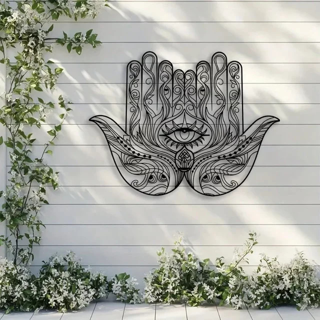 CIFBUY Hamsa-Hand Metall-Wandskulptur in Schwarz als spirituelle Kunstdekoration im Ethnic-Design - Bild 1