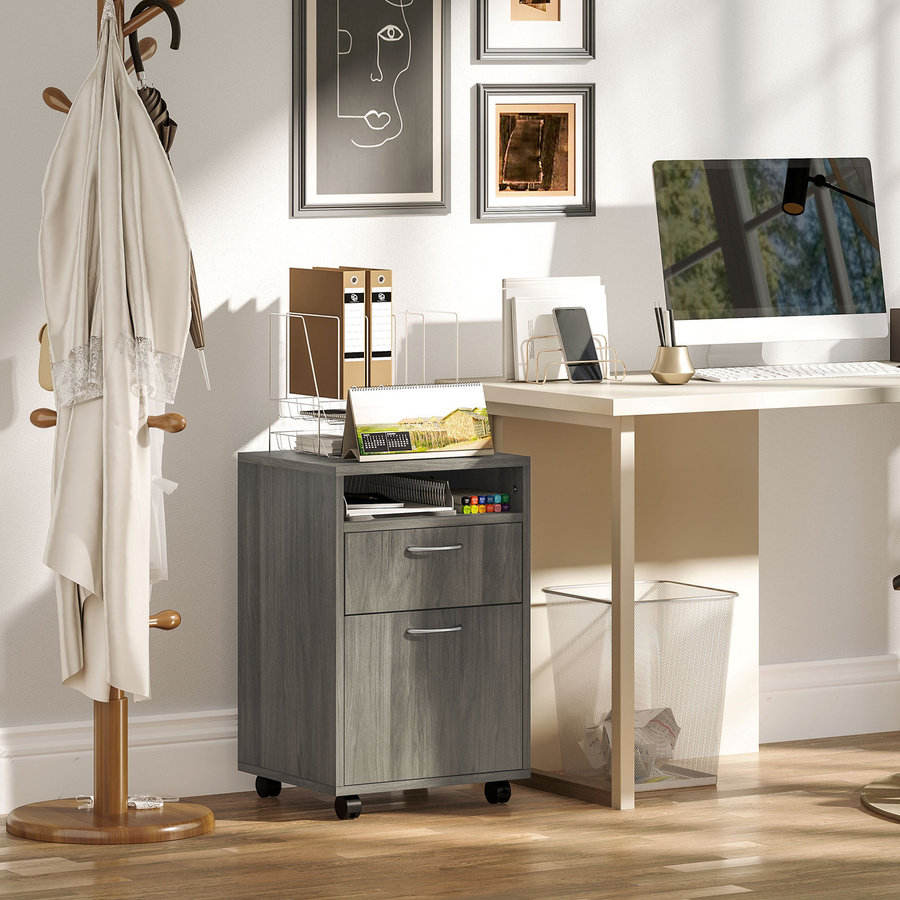 Aosom HOMCOM Büroschrank Grau mit Schublade und offener Ablage, B/T/H: 40 x 35 x 60 cm - Bild 2
