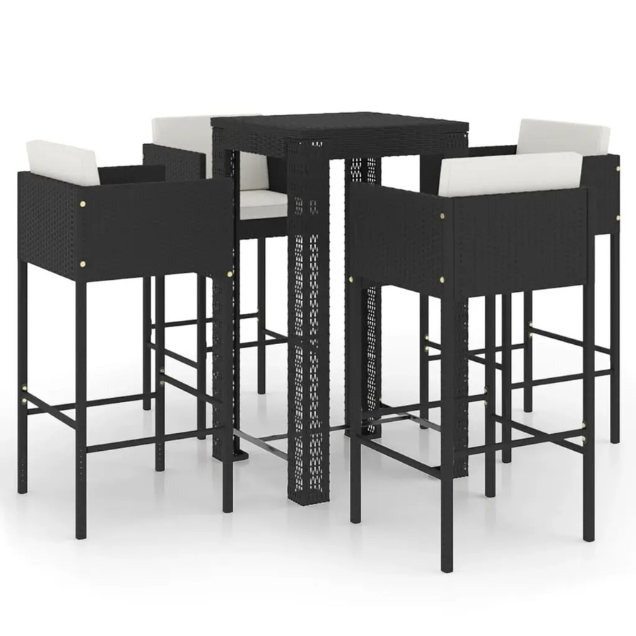 vidaXL 5-teiliges Gartenbar-Set aus Poly-Rattan und Stahl in Schwarz mit Kissen - Bild 2