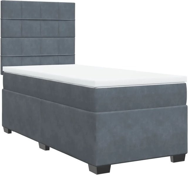 vidaXL Boxspringbett mit Matratze in Dunkelgrau, Hybrid-Design mit Taschenfederkern und Samtbezug, B/T: 80 x 200 cm - Bild 1