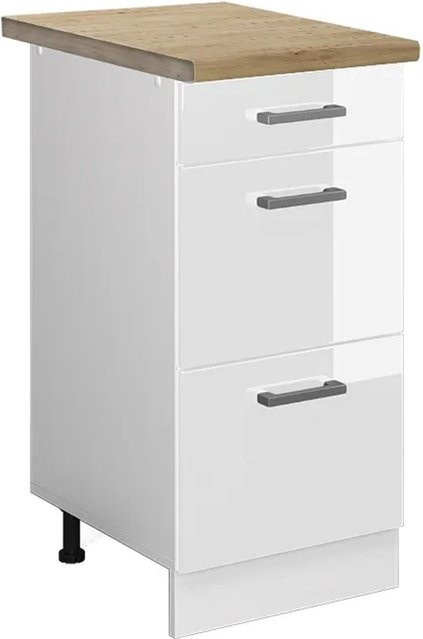 Vicco Küchenunterschrank R-Line in Weiß Hochglanz und Eiche mit Schubladen, Breite: 40 cm - Bild 1