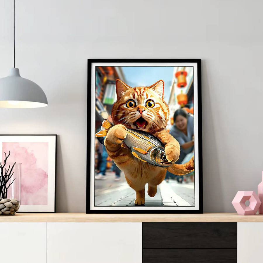HUACAN Diamond Painting Set Katze und Fisch Mosaik-Kunst mit Rundbohrern in Multicolour, B/H: 30 x 20 cm - Bild 2