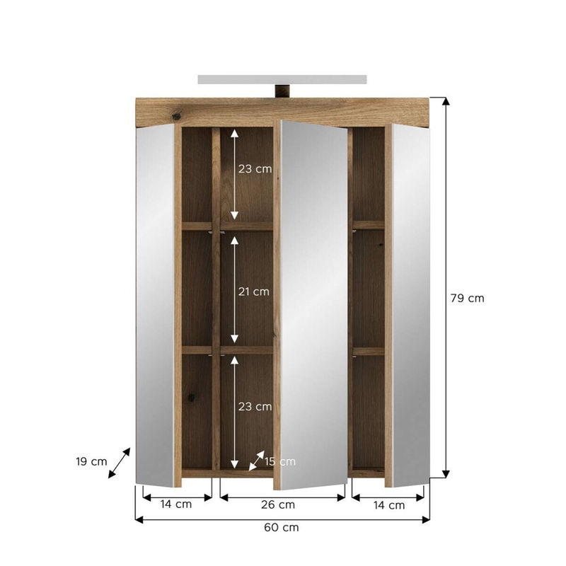 Spiegelschrank Scout Evoke Oak von xonox.home in Braun mit LED-Beleuchtung und Glasfront, B/H/T: 60 x 79 x 18 cm - Bild 4