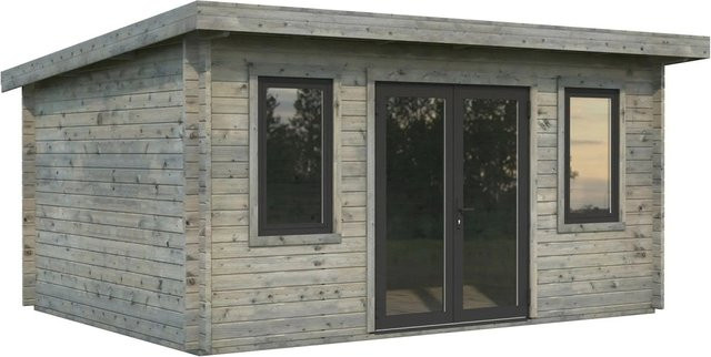 Palmako Holz-Gartenhaus Lisandra mit Pultdach in Grau, Blockbohlenbauweise, B: 470 cm, T: 350 cm, H: 244 cm - Bild 1