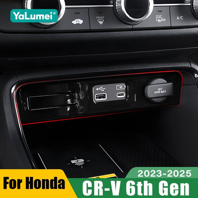 YaLumei USB-C Ladeport Abdeckung für Honda CR-V 6. Generation 2023 2024 2025 Hybrid, Center Konsole Zubehör, Schwarz - Bild 1
