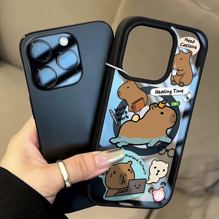 Transparente Capybara Handyhülle mit Trageband und Magnetfunktion für iPhone 11 bis iPhone 17 Pro Max - Bild 5