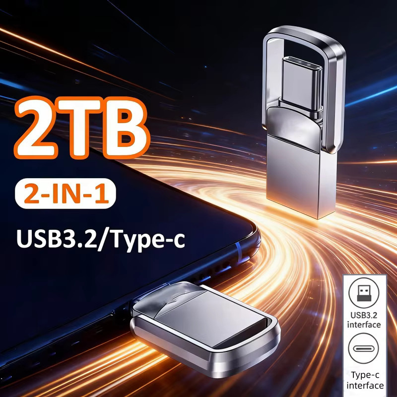 Lenovo USB-Flash-Laufwerk mit 2TB Kapazität, USB 3.2 Typ-C und Micro-USB Schnittstelle, Metall-Pendrive in Silber und Weiß - Bild 2