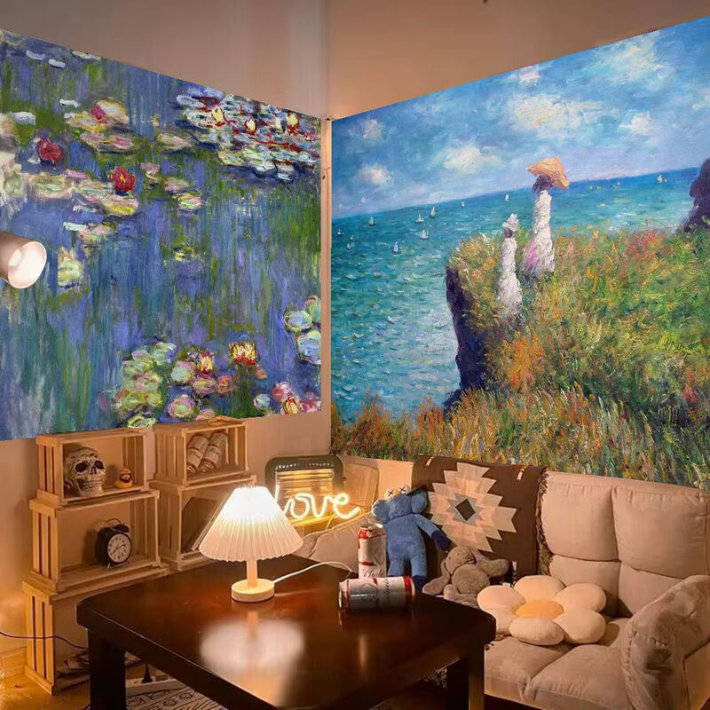 Potdemiel Wandteppich im Claude Monet Stil mit floralem Boho-Design, mehrfarbig, Textil Wandbehang für dein Wohnheim oder Zuhause - Bild 6