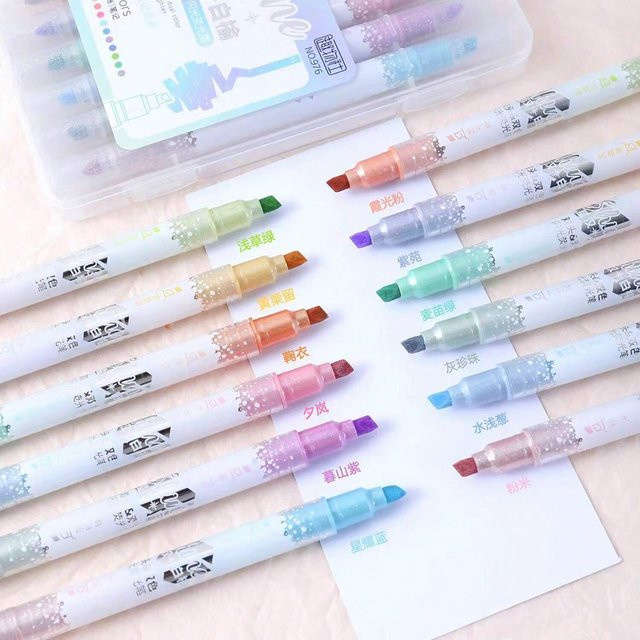 Haile Textmarker-Set in Pastellfarben mit Glitzer, 6-teilig, Doppelspitzen mit Meißelspitze, Multicolor - Bild 1