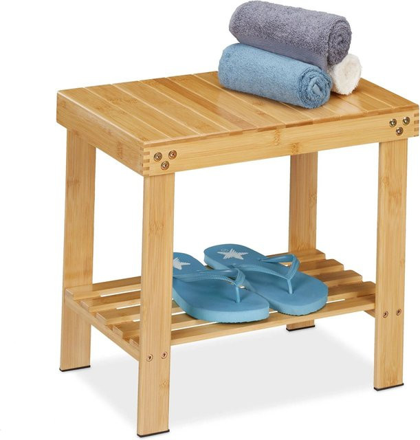 Relaxdays Badhocker aus Bambus in Natur Hellbraun mit Ablage, B/T/H: 44 x 41,5 x 28 cm - Bild 1
