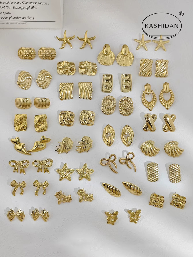 KASHIDAN Ohrstecker Edelstahl, Gold, Damen - Bild 1