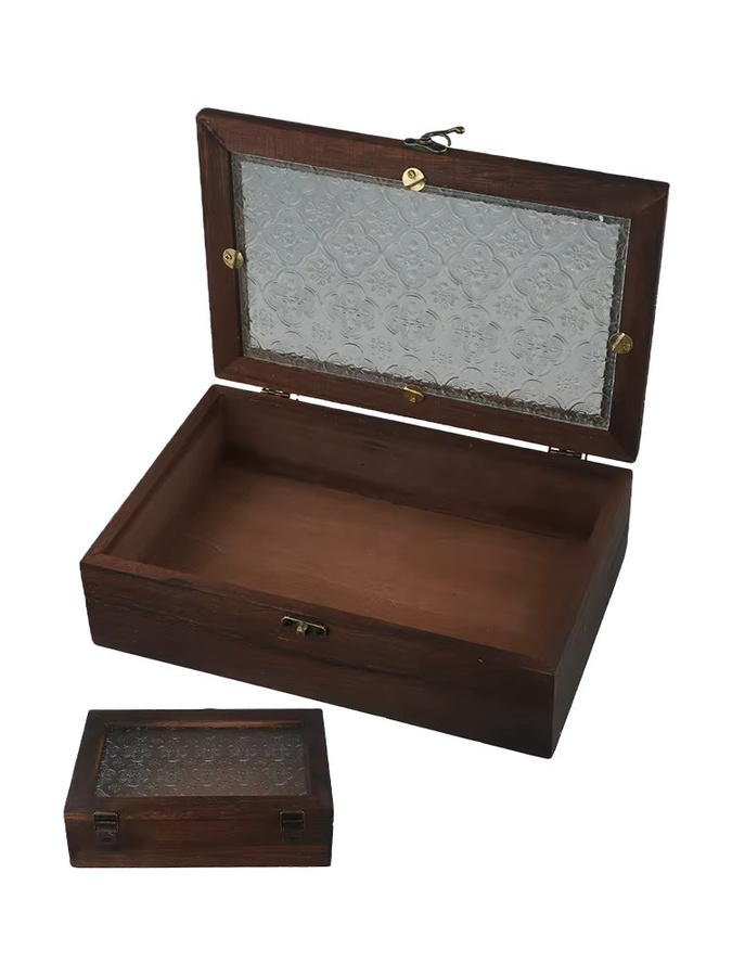 LEENKEA Retro Aufbewahrungsbox aus Massivholz und Glas mit floralem Begonien-Design in Braun, B/T/H: 20,0 x 7,0 x 10,0 cm (geschätzt basierend auf Werten)

Hinweis: Da im JSON nur zwei Maße (20.0 und 7.0) vorhanden waren, die dritte Dimension für eine vol - Bild 4
