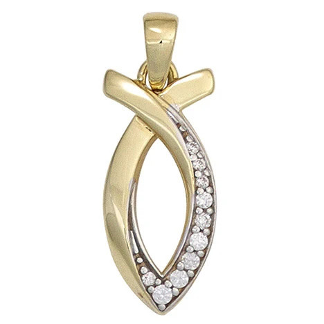 Colfem Anhänger Ichthys, 333 Gelbgold, bicolor, Zirkonia, Unisex - Bild 1