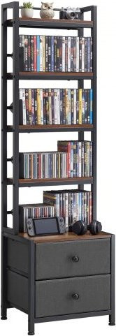 VEVOR Medienregal mit 4 Ablagen und 2 Schubladen für CDs, DVDs und Bücher, Schwarz, B/T/H: 40 x 30 x 143,5 cm - Bild 1