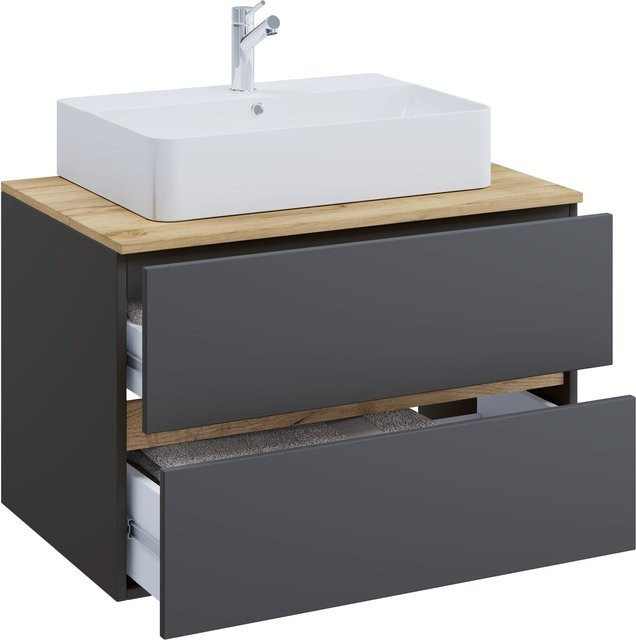VCM Waschtisch Set Cosila-A mit Keramik Aufsatzbecken und Badschrank mit 2 Softclose-Schubladen, H x B x T: 51 x 80 x 47 cm - Bild 1