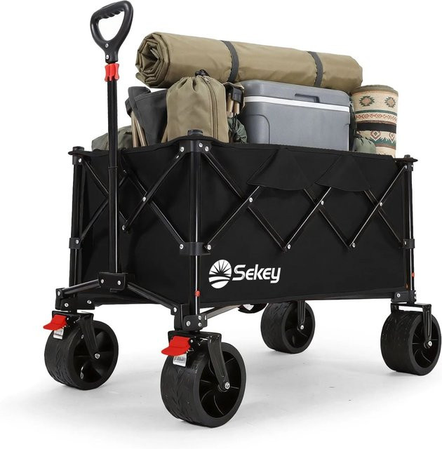 Sekey Faltbarer Bollerwagen mit breiten Reifen in Schwarz, Tragkraft 150 kg, Volumen 135 l - Bild 1