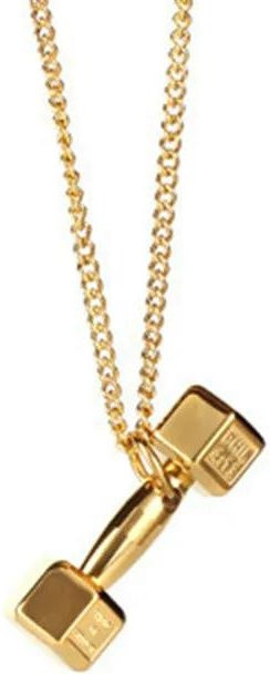 Halskette mit Hantel Anhänger, Messing, Gold, Unisex - Bild 1