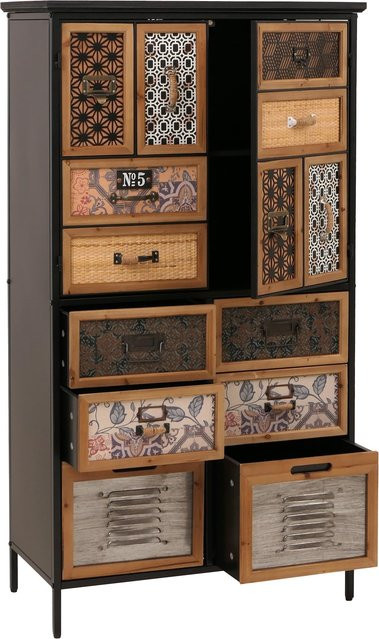 Apothekerkommode MCW-O80 Highboard im Vintage Shabby-Look, Farbe: Natur/Bunt Metalloptik, B/H/T: 136 x 73 x 35 cm - Bild 1