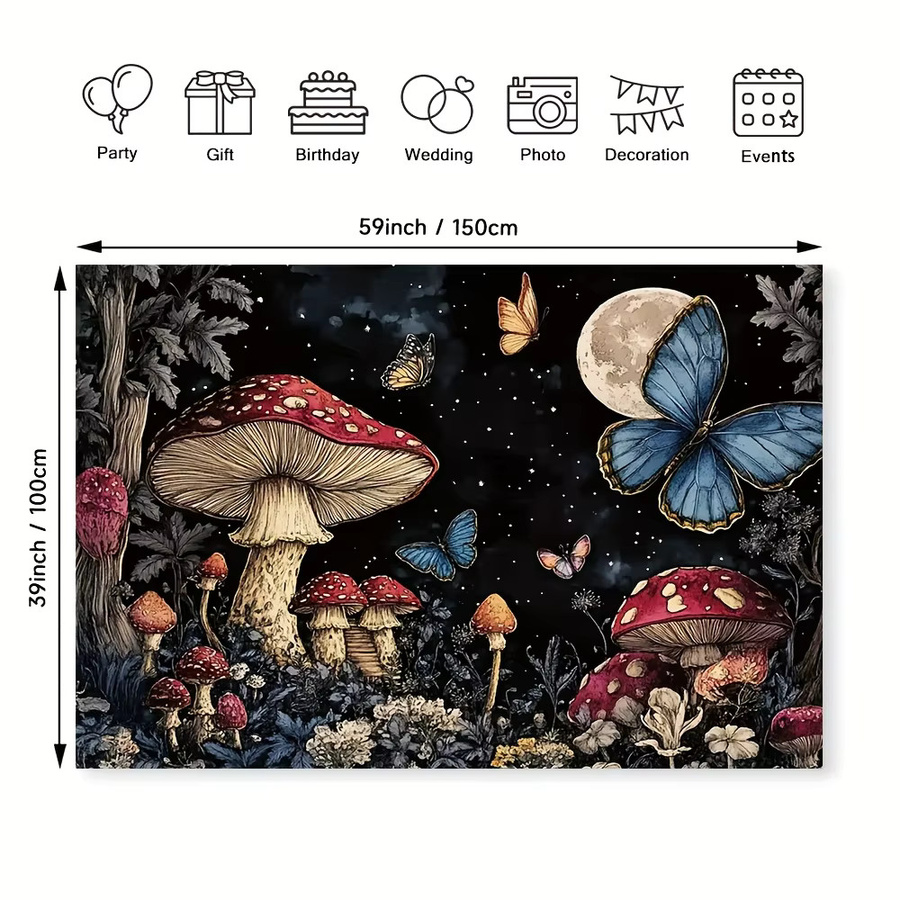 VIKAMA Wandteppich mit psychedelischem Blumen- und Pilzwaldmotiv in Multicolour, dekorativer Wandbehang im Boho-Stil, Breite: 60 cm, Höhe: 40 cm - Bild 5