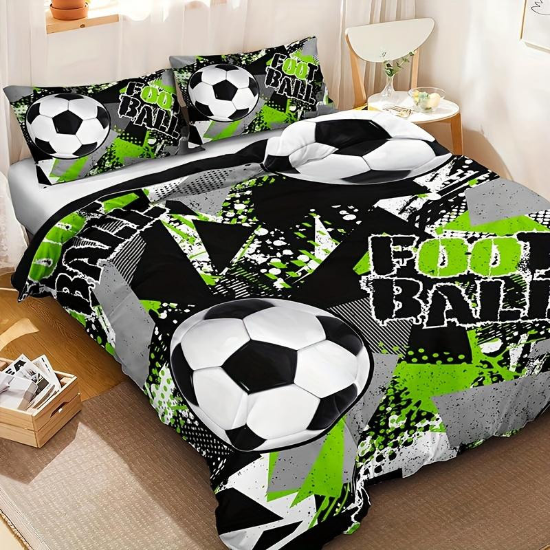 Bettwäsche-Set Fußball Design von Binchi Outdoor Product, weiches Microfaser-Bettbezug-Set mit 1 Bettbezug und 2 Kissenbezügen, Mehrfarbig, B/H: 135 x 200 cm - Bild 5