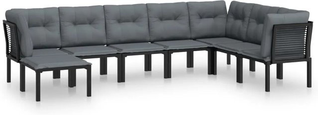 vidaXL 8-tlg Garten-Lounge-Set L-Form aus Poly Rattan in Schwarz und Grau mit Polstern und Ottoman - Bild 1