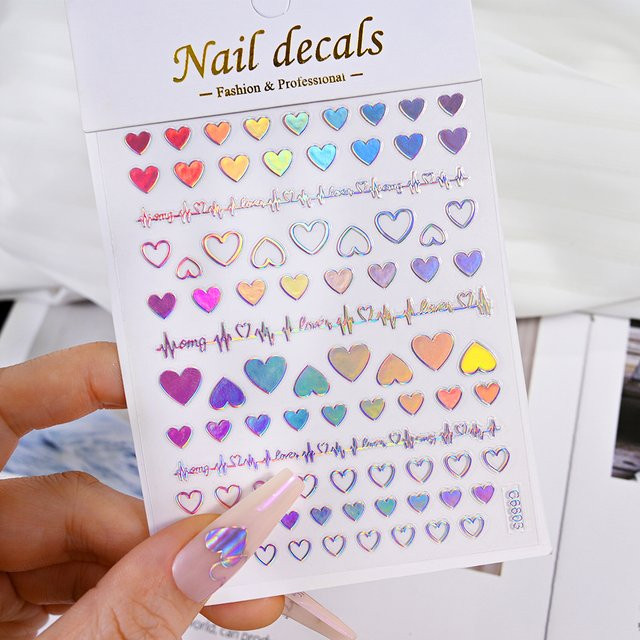 HotPress Nagelaufkleber, Regenbogen Farbe, Herz und Blume, Unisex - Bild 1
