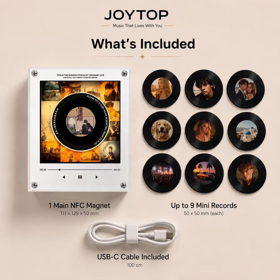 JOYTOP Drehbarer Vinyl-Musikplayer Kühlschrankmagnet mit LED-Licht und NFC, Justin Bieber, Weiß - Bild 2